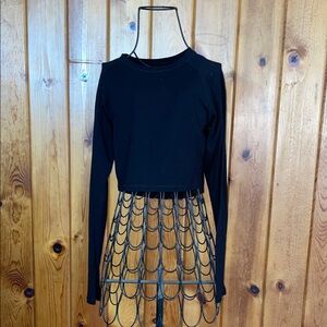 Black Long Sleeve Top alphalete cropped loose fitting workout top athletic wear